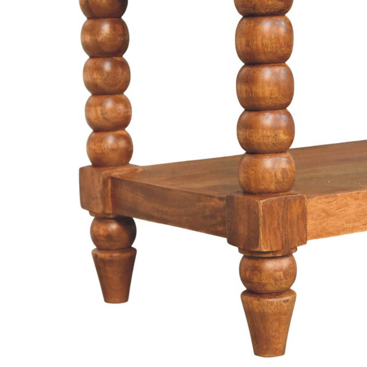 Banc assise cuir 2 tiroirs pieds bobine en manguier massif – Ambre – vue 8
