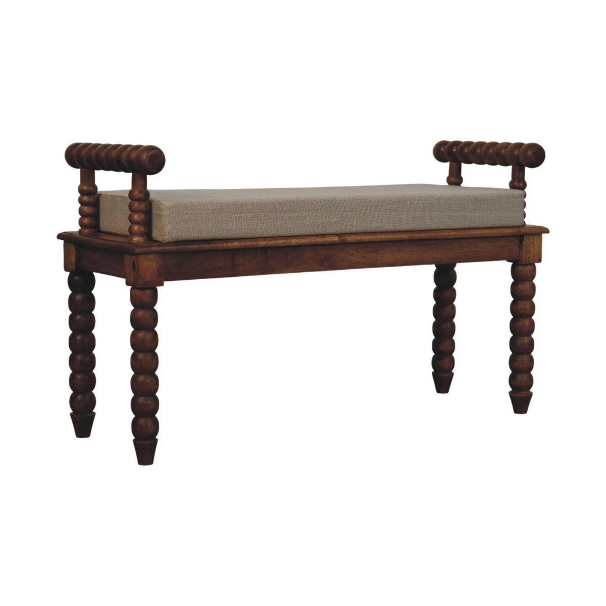 Banc assise lin et pieds bobine en manguier massif – Ambre – vue 2
