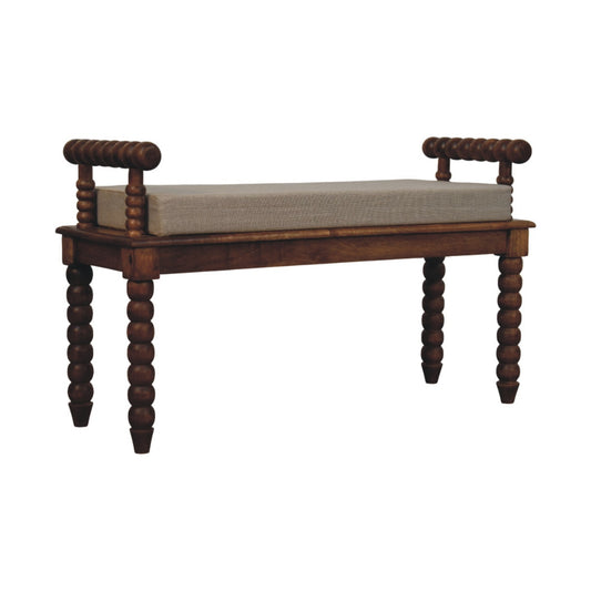 Banc assise lin et pieds bobine en manguier massif – Ambre – vue 2