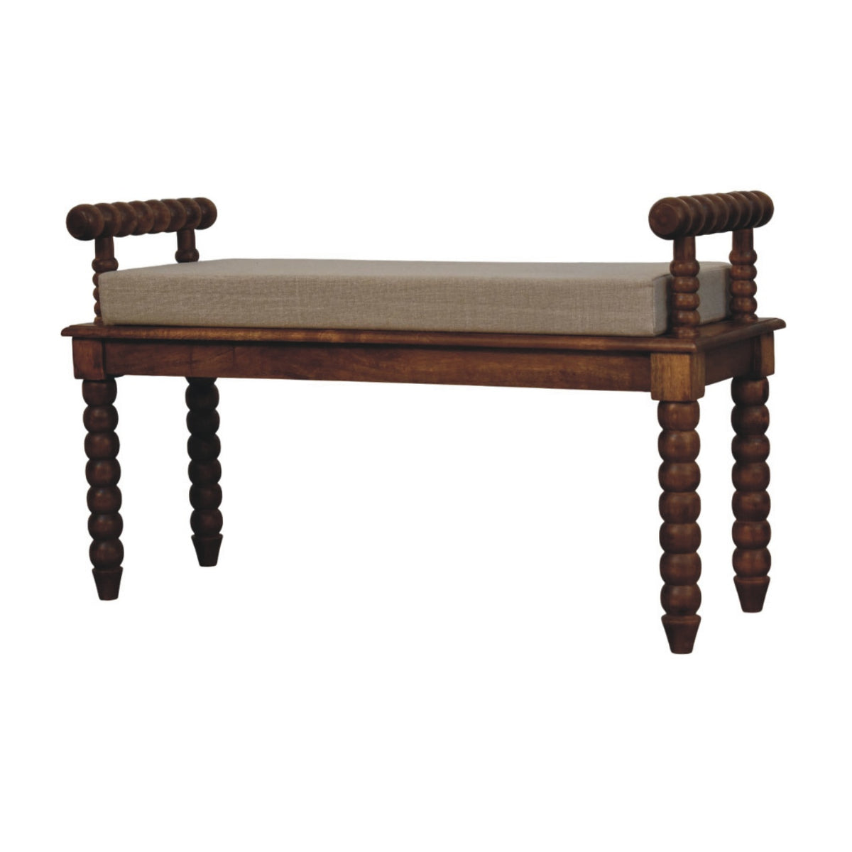 Banc assise lin et pieds bobine en manguier massif – Ambre – vue 3