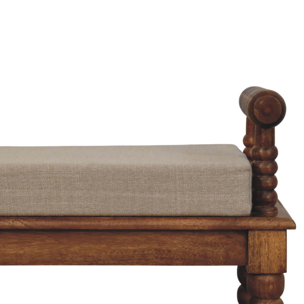 Banc assise lin et pieds bobine en manguier massif – Ambre – vue 4