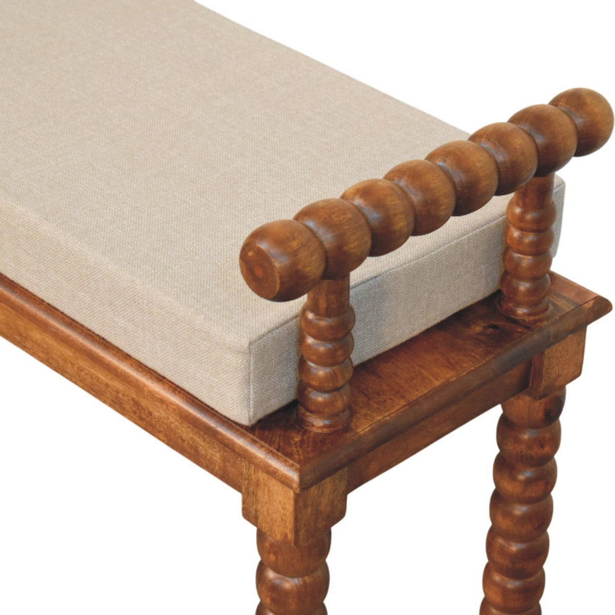 Banc assise lin et pieds bobine en manguier massif – Ambre – vue 6