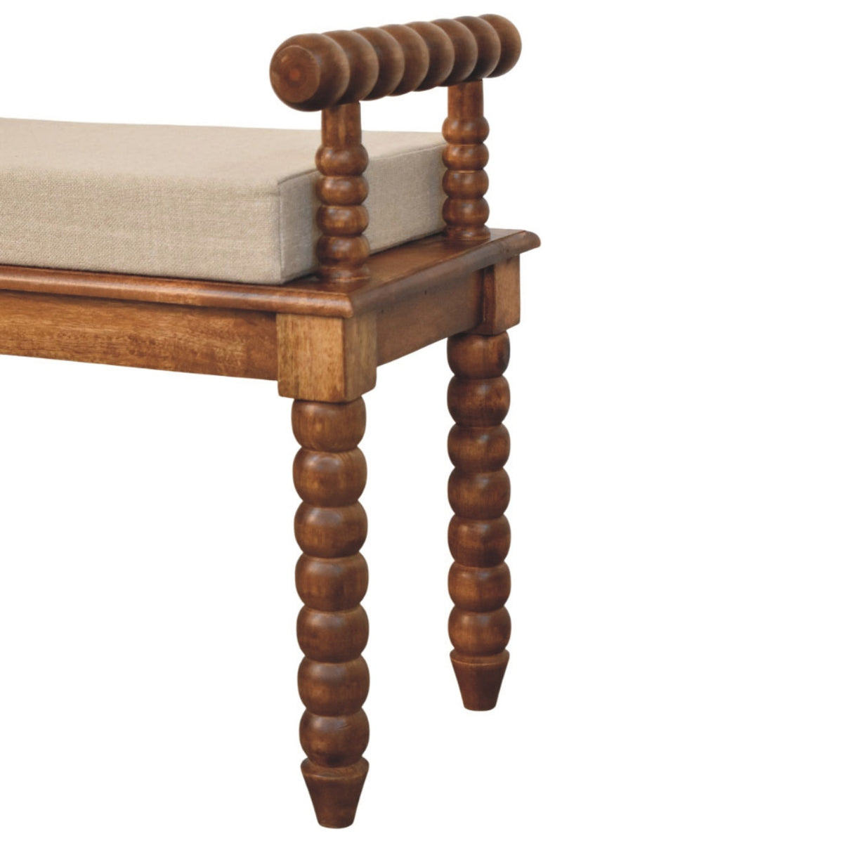 Banc assise lin et pieds bobine en manguier massif – Ambre – vue 7