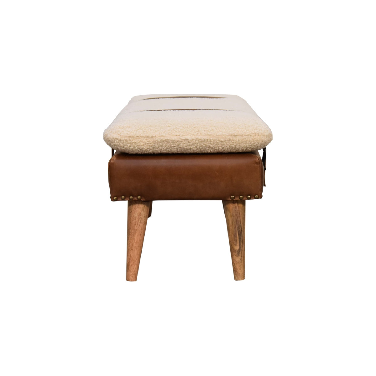 Banc bouclette et cuir de buffle à sangles en bois massif – Naturel – vue 10