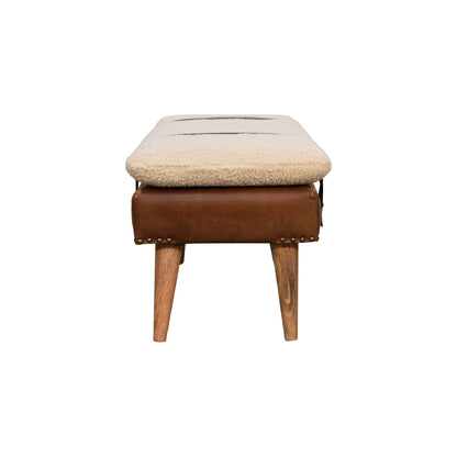 Banc bouclette et cuir de buffle à sangles en bois massif – Naturel – vue 10