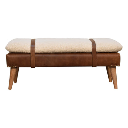 Banc bouclette et cuir de buffle à sangles en bois massif – Naturel – vue 11