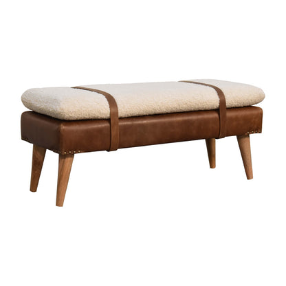 Banc bouclette et cuir de buffle à sangles en bois massif – Naturel – vue 4