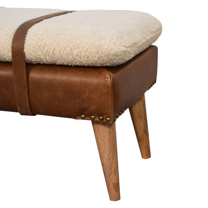 Banc bouclette et cuir de buffle à sangles en bois massif – Naturel – vue 7