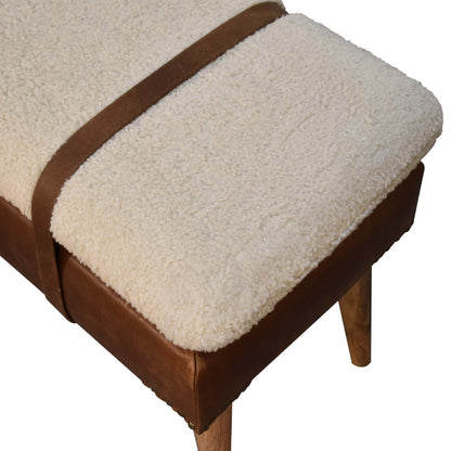Banc bouclette et cuir de buffle à sangles en bois massif – Naturel – vue 8