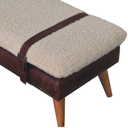 Banc bouclette et cuir de buffle acajou, pieds en bois massif – Naturel – vue 5