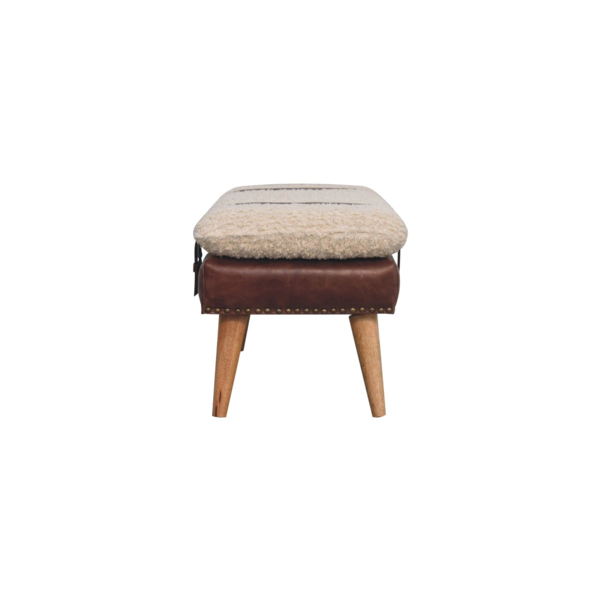 Banc bouclette et cuir de buffle acajou, pieds en bois massif – Naturel – vue 8