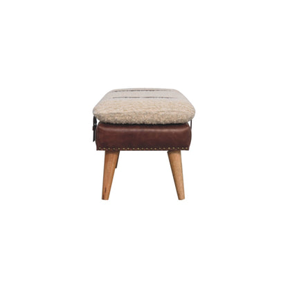 Banc bouclette et cuir de buffle acajou, pieds en bois massif – Naturel – vue 8