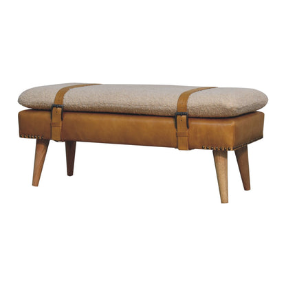 Banc bouclette et cuir de buffle fauve en bois massif – Naturel – vue 3