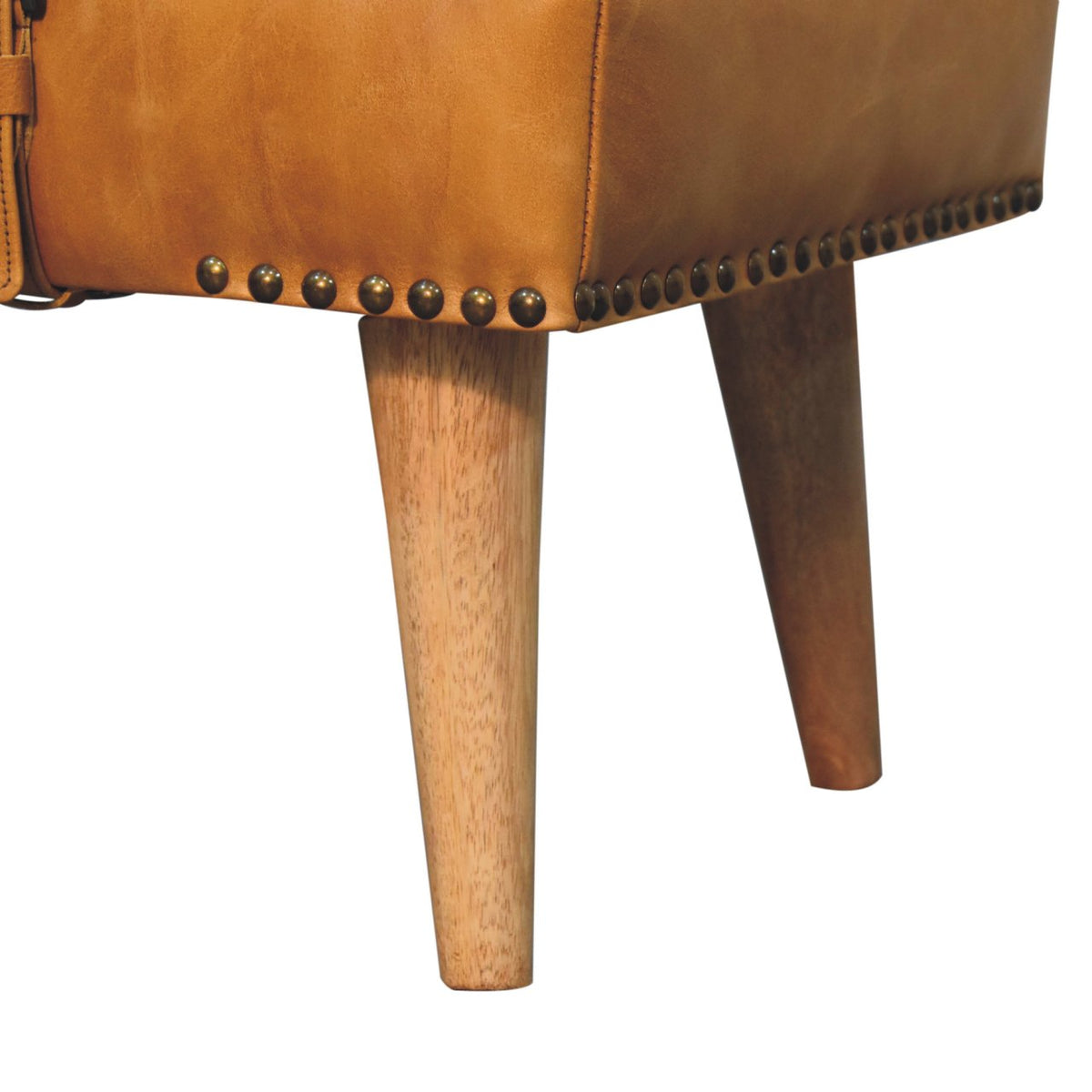 Banc bouclette et cuir de buffle fauve en bois massif – Naturel – vue 8