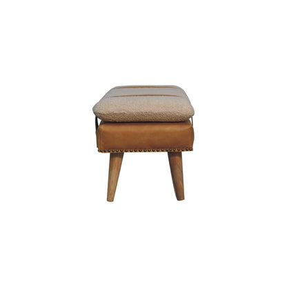 Banc bouclette et cuir de buffle fauve en bois massif – Naturel – vue 9
