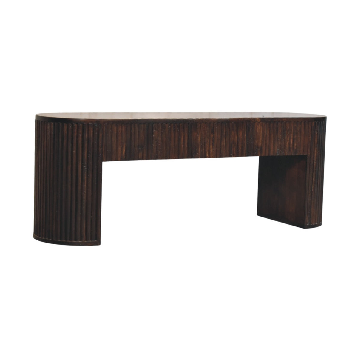 Banc cannelé sculpté à la main aux bords arrondis – Moka – vue 2