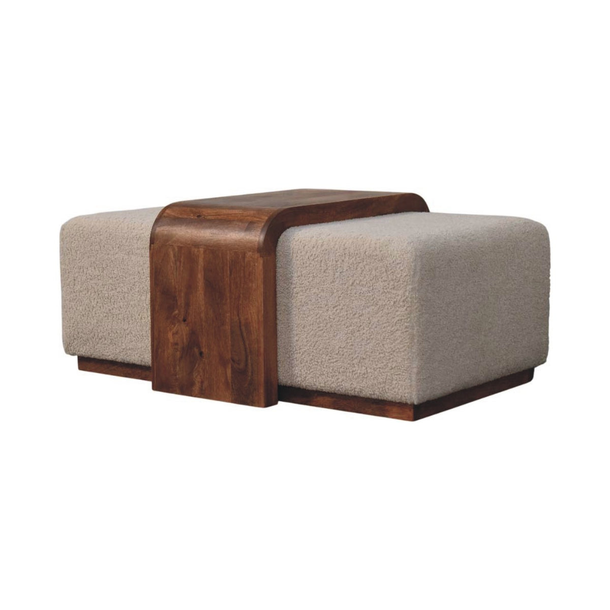Banc double bouclette à tablette en manguier massif – Caramel miel – vue 3