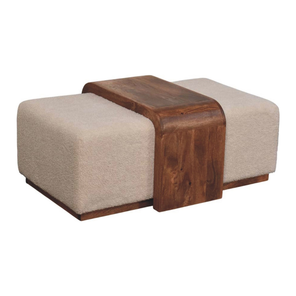Banc double bouclette à tablette en manguier massif – Caramel miel – vue 6