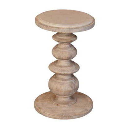 Bout de canapé sculpté à plateau marbre en manguier massif – Naturel – vue 2