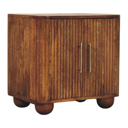 Buffet compact cannelé à pieds boule en manguier massif – Ambre – vue 2