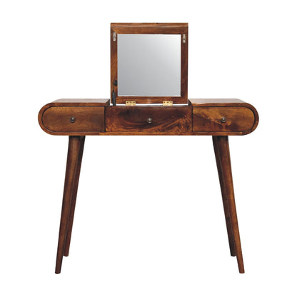 Coiffeuse à miroir pliable 3 tiroirs en manguier massif – Châtaigne – vue 4