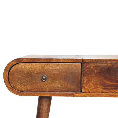 Coiffeuse à miroir pliable 3 tiroirs en manguier massif – Châtaigne – vue 6