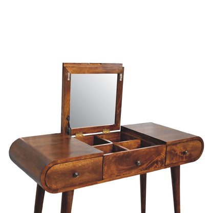 Coiffeuse à miroir pliable 3 tiroirs en manguier massif – Châtaigne – vue 7