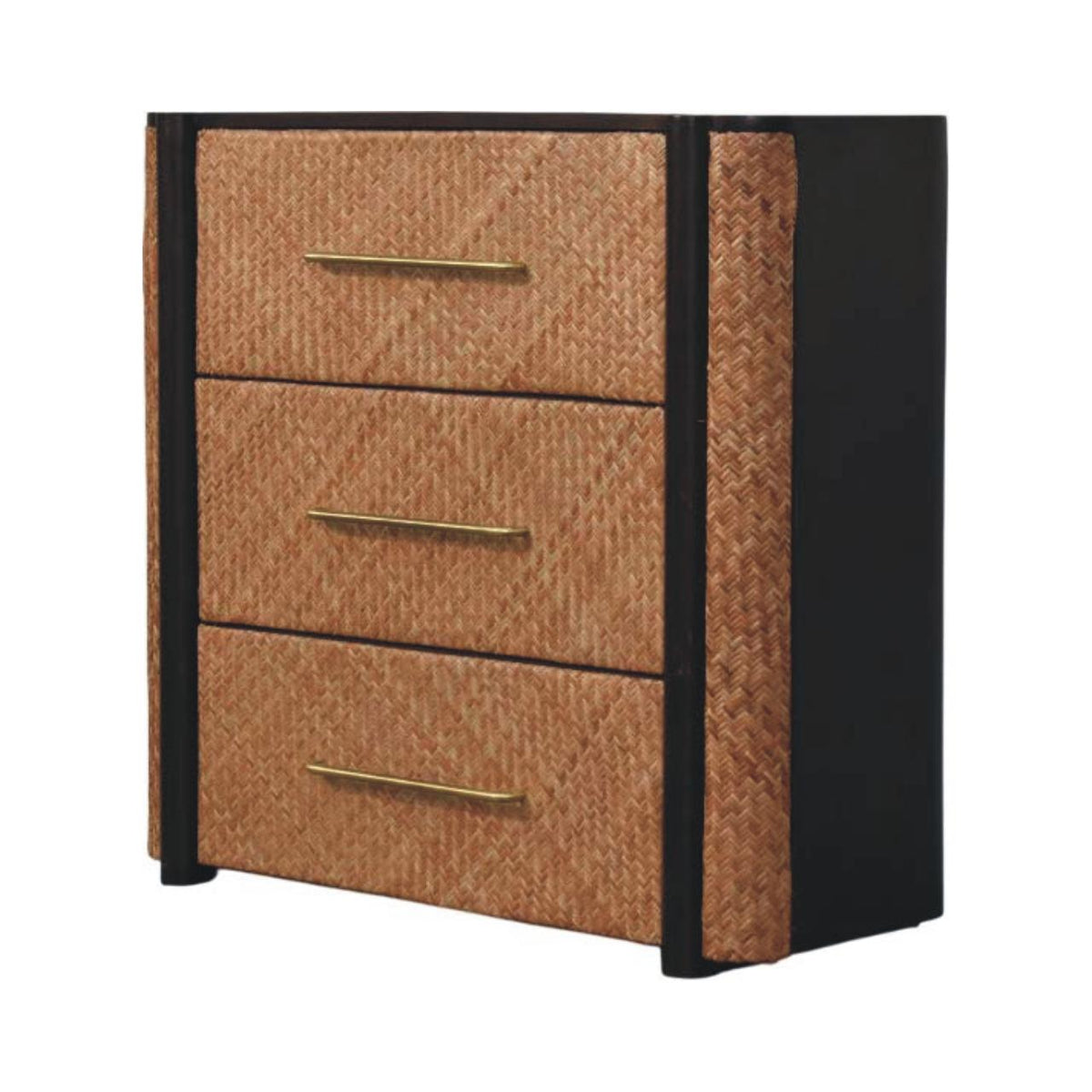 Commode à 3 tiroirs tressés en manguier massif – Moka – vue 3