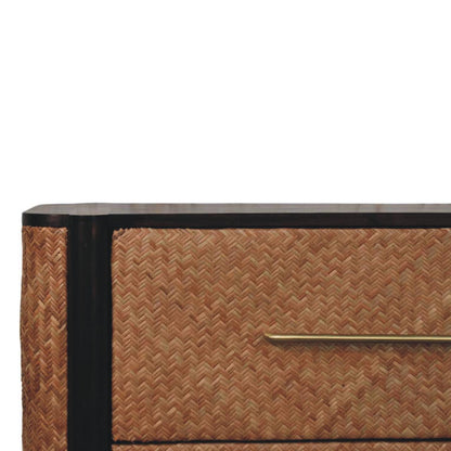 Commode à 3 tiroirs tressés en manguier massif – Moka – vue 4