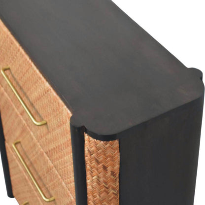 Commode à 3 tiroirs tressés en manguier massif – Moka – vue 5