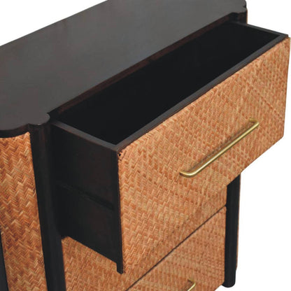 Commode à 3 tiroirs tressés en manguier massif – Moka – vue 6