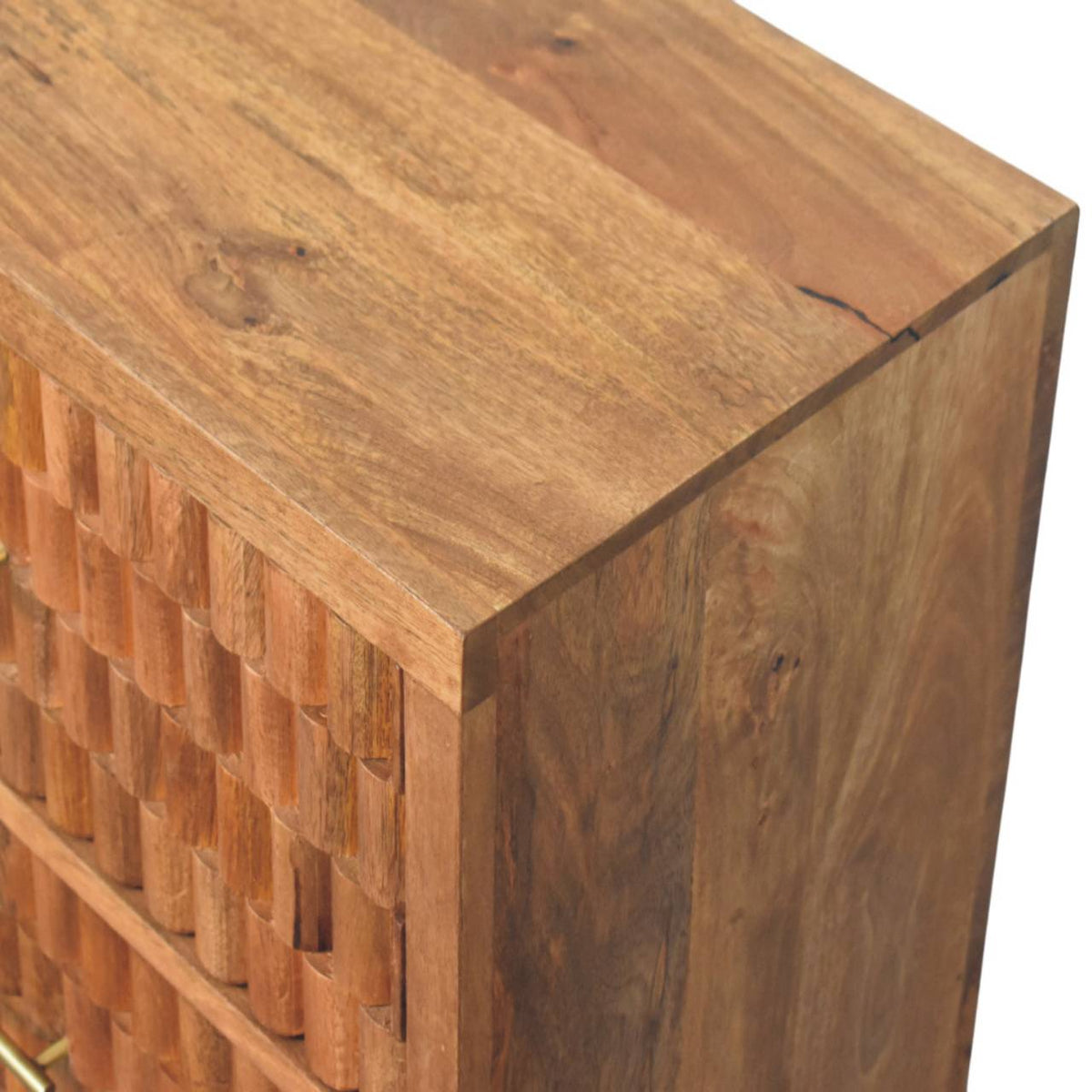 Commode à façades sculptées en manguier massif – Miel doré – vue 5