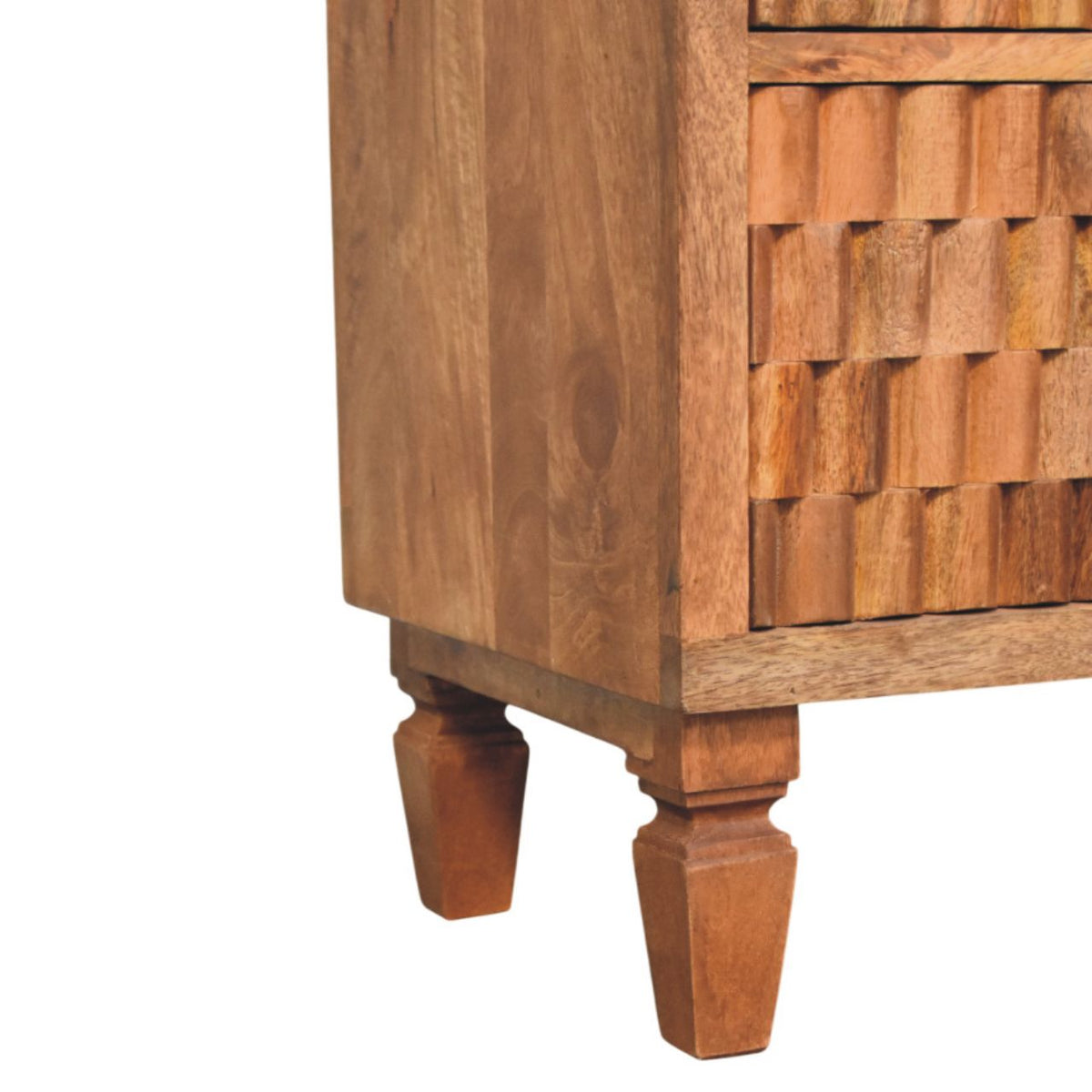 Commode à façades sculptées en manguier massif – Miel doré – vue 7