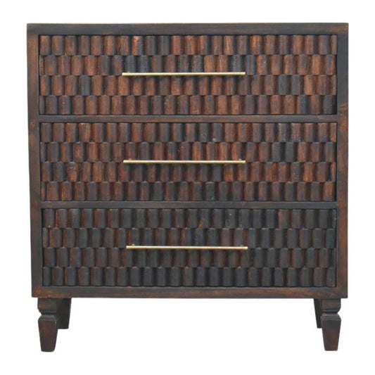 Commode à façades sculptées en manguier massif – Moka – vue 2