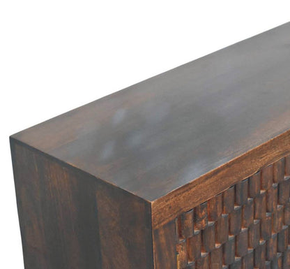 Commode à façades sculptées en manguier massif – Moka – vue 6