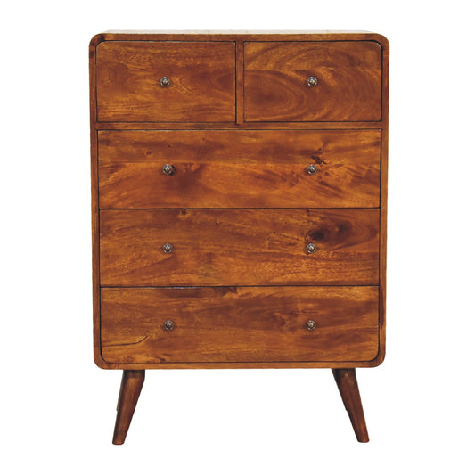 Commode arrondie 2+3 tiroirs en manguier massif – Châtaigne – vue 2