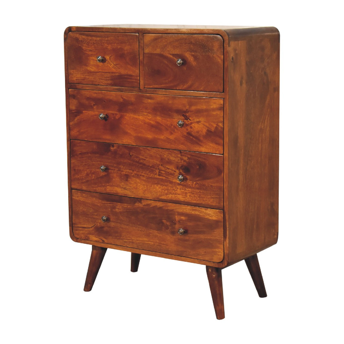 Commode arrondie 2+3 tiroirs en manguier massif – Châtaigne – vue 3