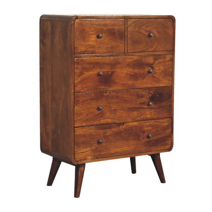 Commode arrondie 2+3 tiroirs en manguier massif – Châtaigne – vue 4