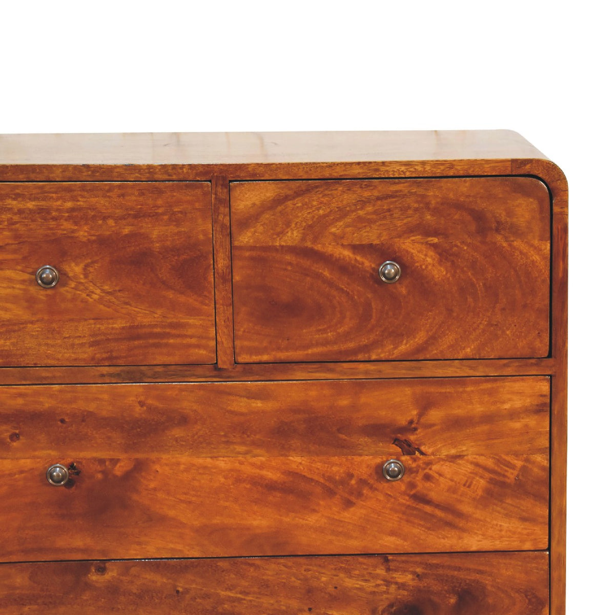 Commode arrondie 2+3 tiroirs en manguier massif – Châtaigne – vue 5