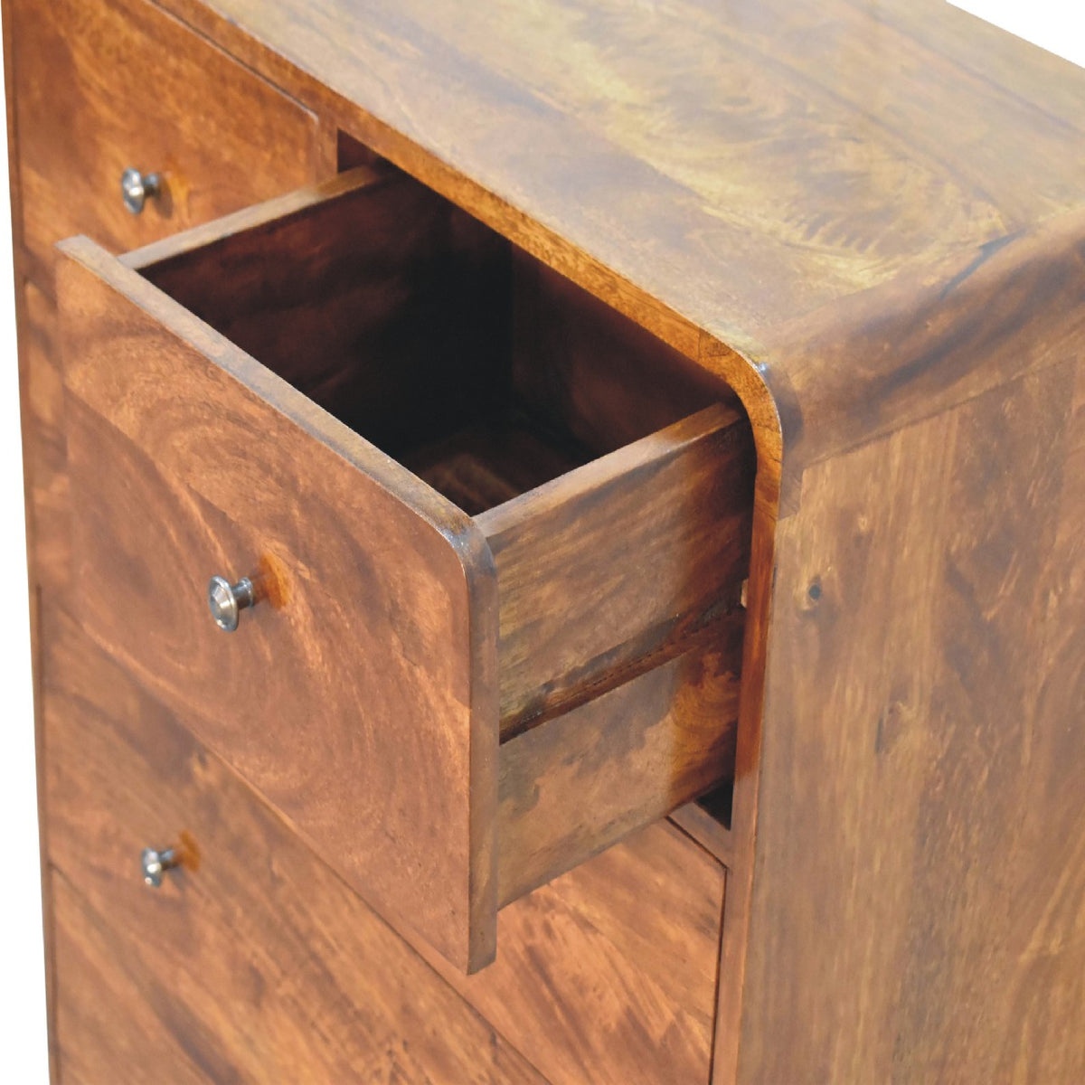 Commode arrondie 2+3 tiroirs en manguier massif – Châtaigne – vue 7