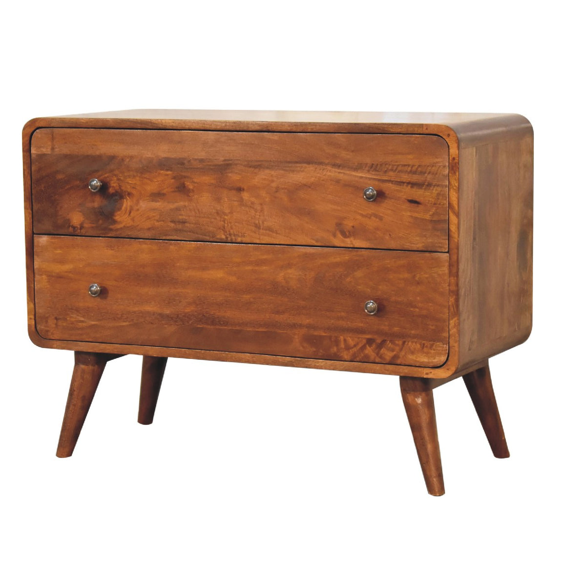 Commode arrondie 2 tiroirs en manguier massif – Châtaigne – vue 3
