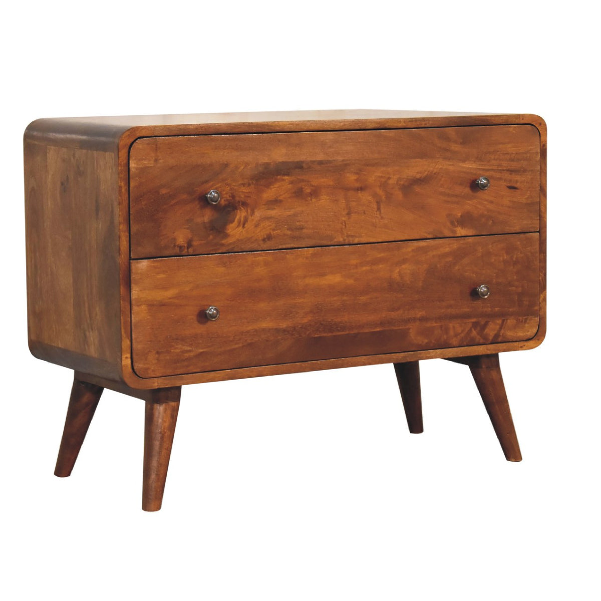 Commode arrondie 2 tiroirs en manguier massif – Châtaigne – vue 4