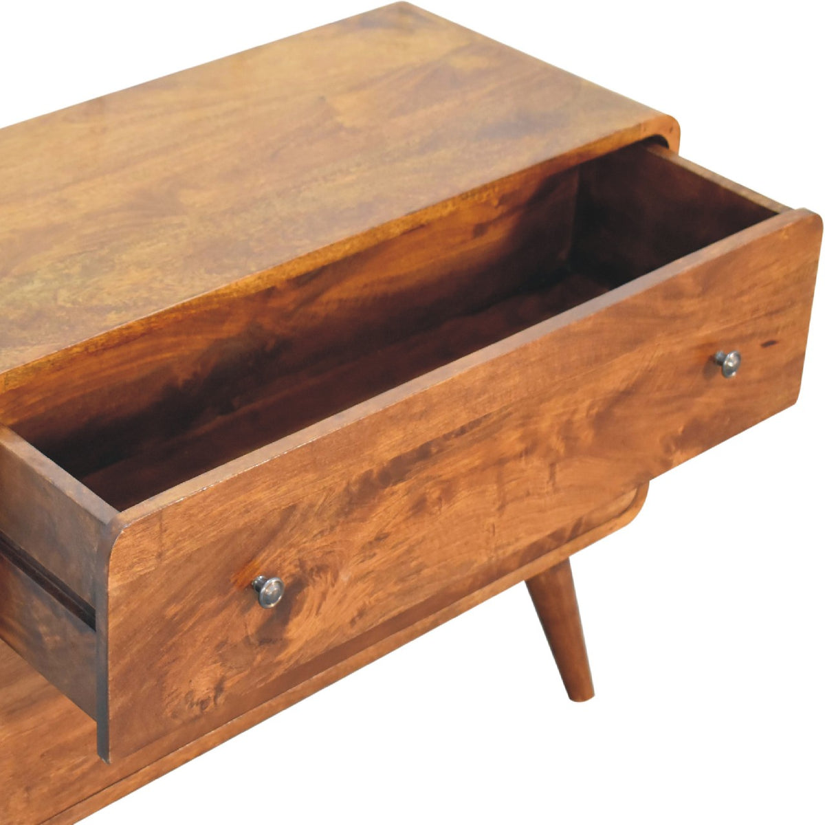 Commode arrondie 2 tiroirs en manguier massif – Châtaigne – vue 7