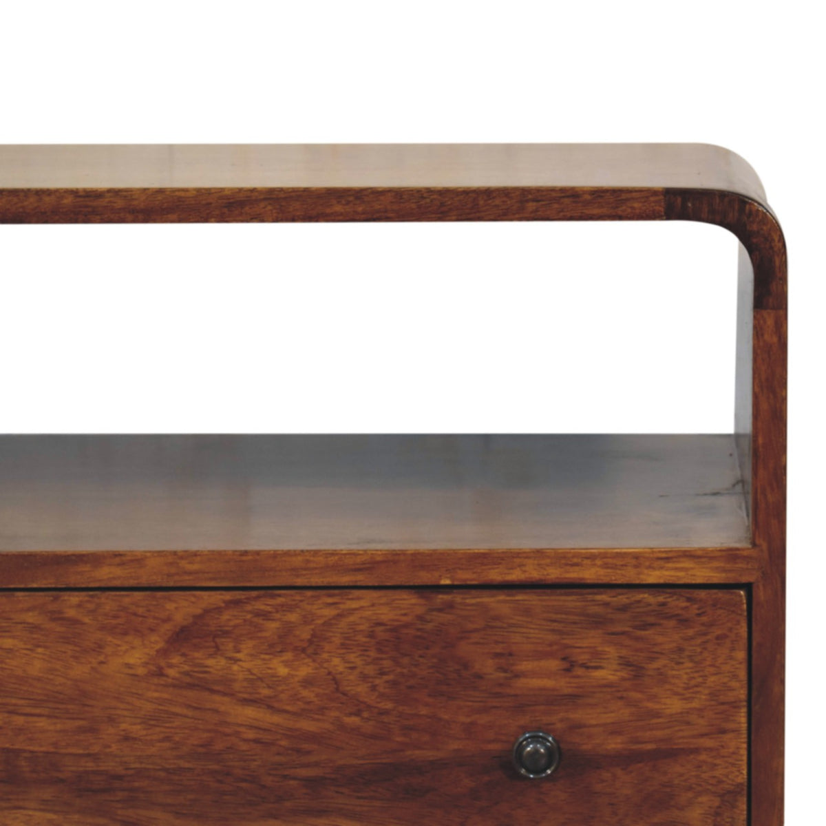 Commode arrondie 2 tiroirs et niche en manguier massif – Châtaigne – vue 4