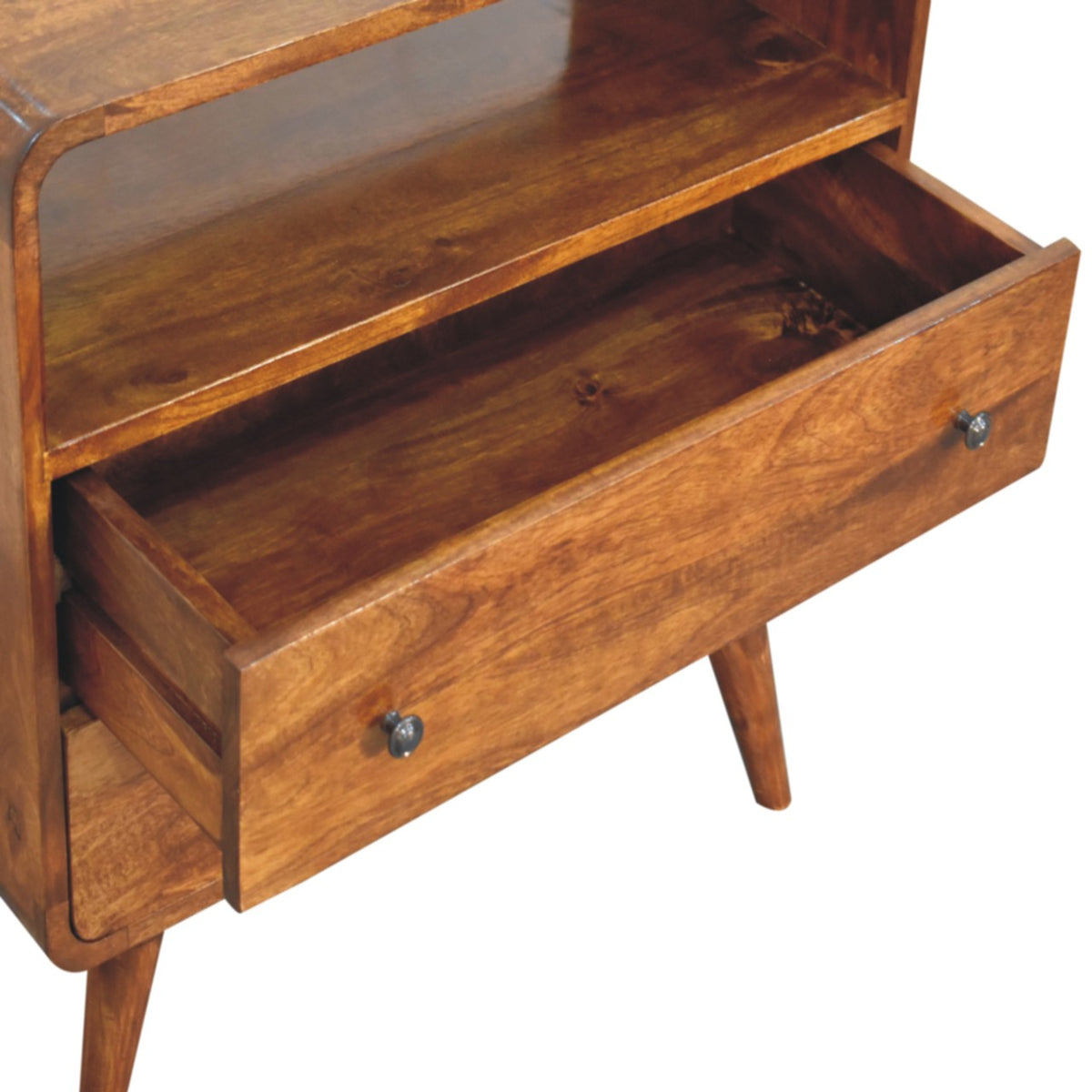 Commode arrondie 2 tiroirs et niche en manguier massif – Châtaigne – vue 5