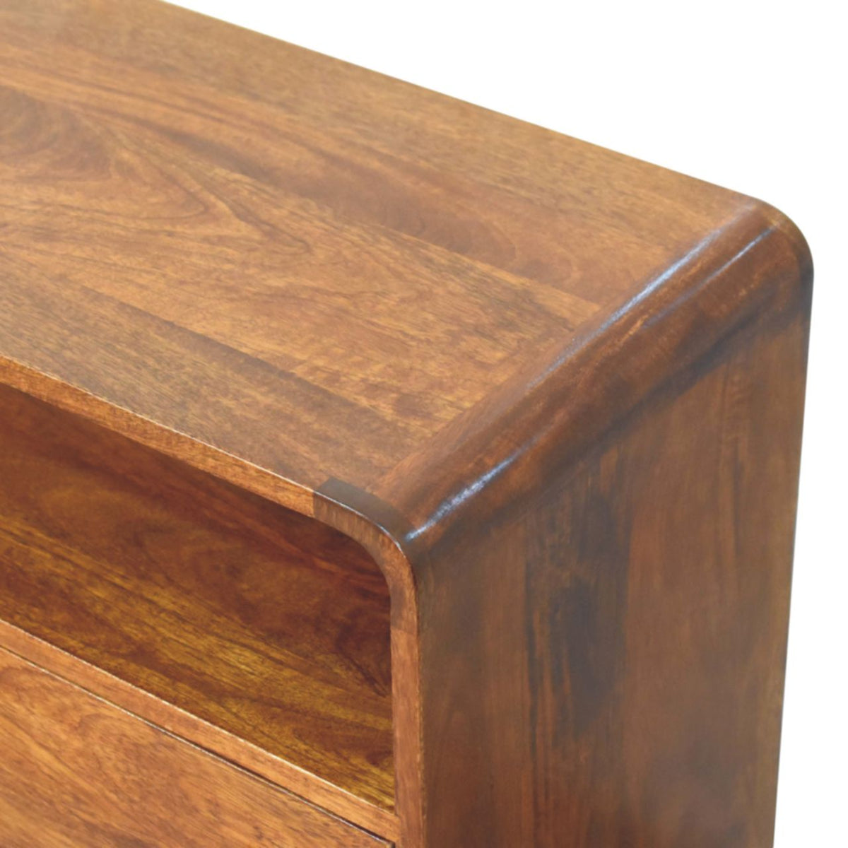 Commode arrondie 2 tiroirs et niche en manguier massif – Châtaigne – vue 6