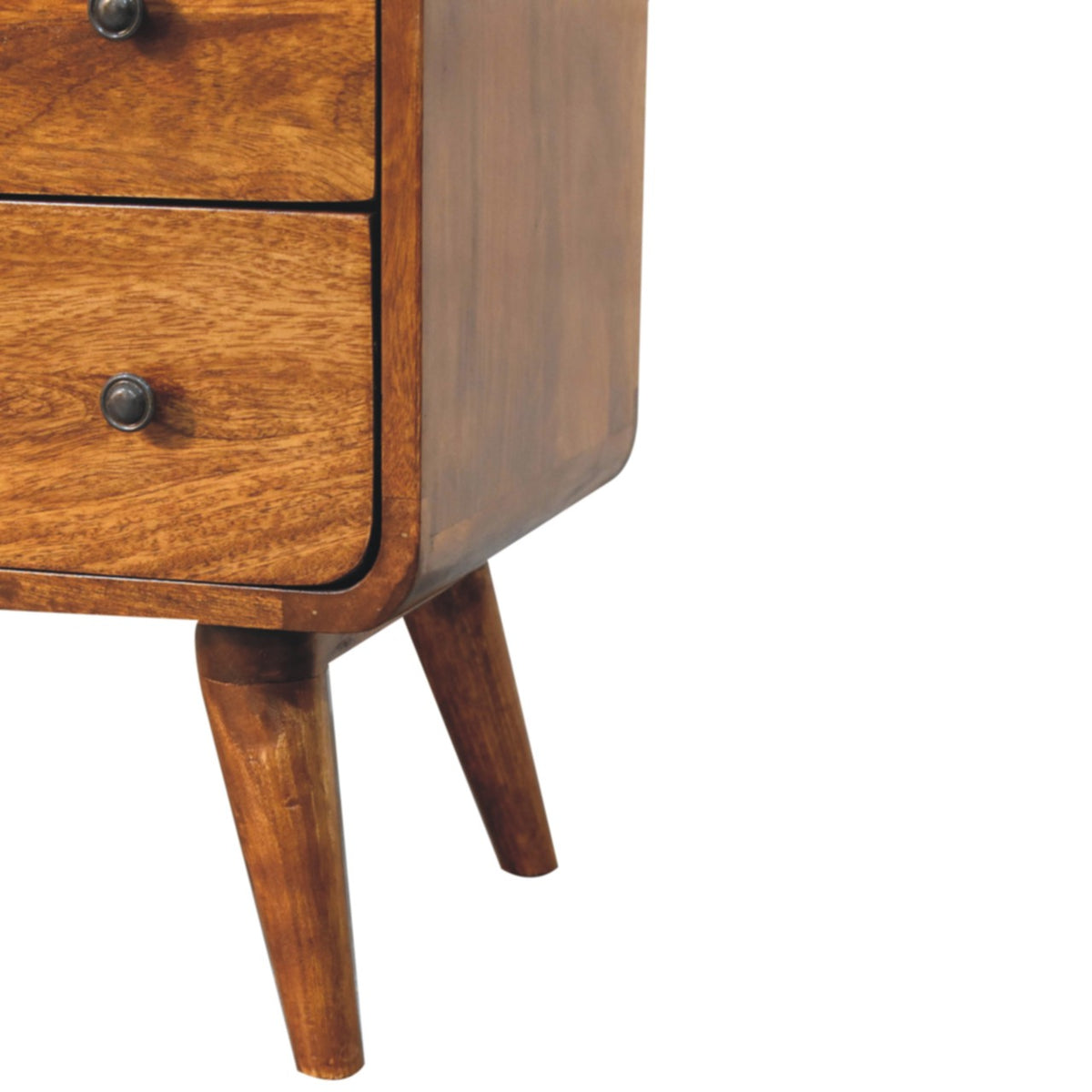 Commode arrondie 2 tiroirs et niche en manguier massif – Châtaigne – vue 7