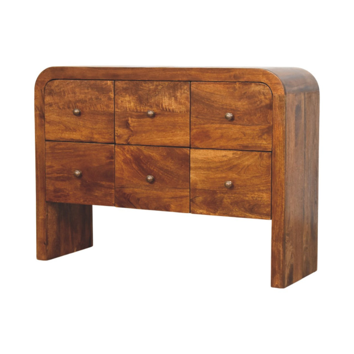Commode arrondie 3 + 3 tiroirs en manguier massif – Châtaigne – vue 2