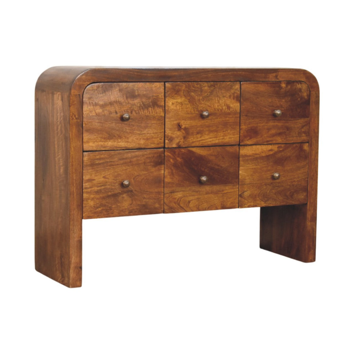 Commode arrondie 3 + 3 tiroirs en manguier massif – Châtaigne – vue 3