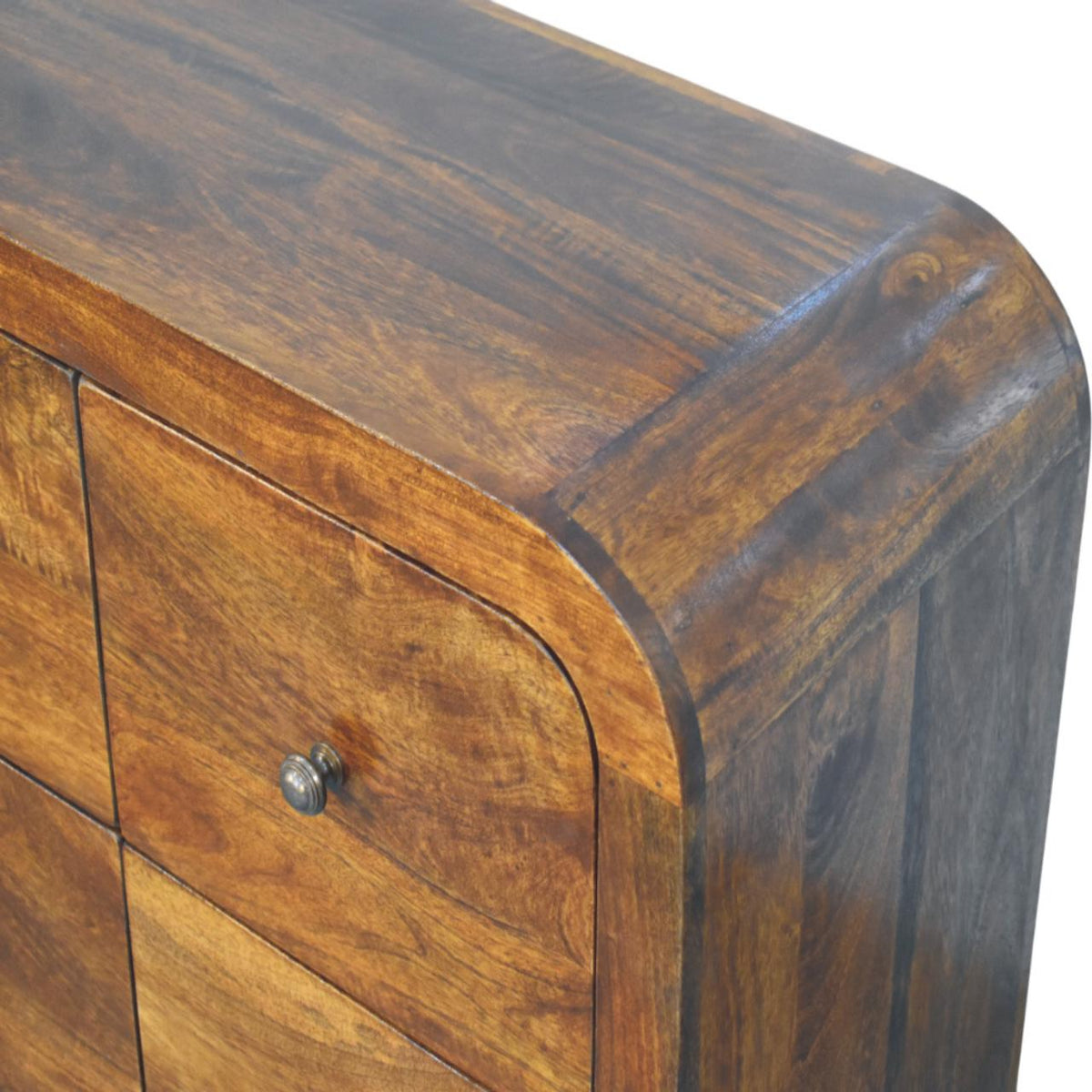Commode arrondie 3 + 3 tiroirs en manguier massif – Châtaigne – vue 5